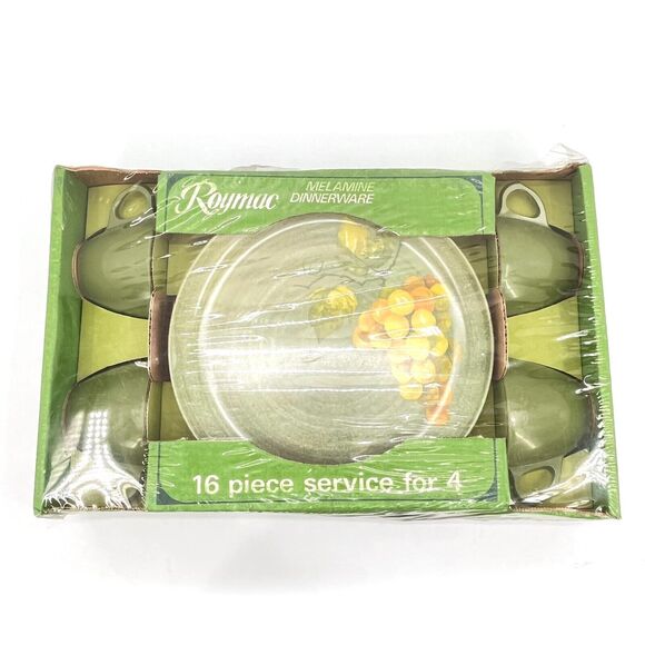 Roymac 16 Piece Melmac Melamine DISH Set Service for 4 Original Box Green Grapes - Picture 3 of 11